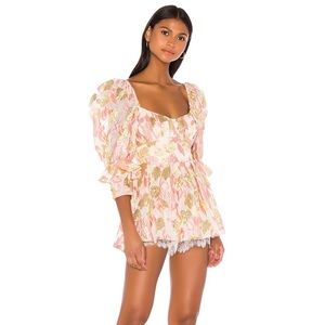 Madame Brocade Babydoll Romper in Rose
For Love & Lemons Romper RoseGold Revolve
